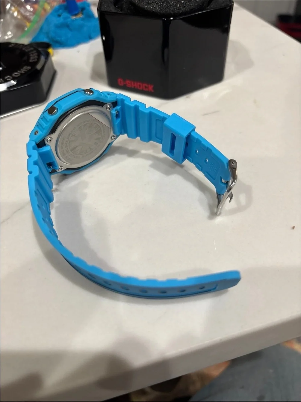 G-Shock Bright Blue Resin Sport Watch with Red Accent
